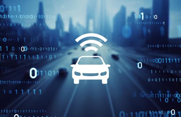 Connected vehicle with digital binary code.