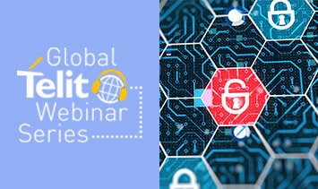 Global Telit Webinar Series logo with padlock icons.