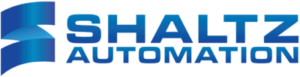 Logo of Shaltz Automation, featuring stylized blue ribbons and the company name in bold, blue font.