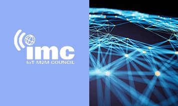 IMC IoT M2M Council logo with glowing geometric network connection lines.