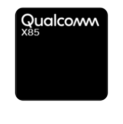 A black square chip labeled “Qualcomm X85” in white text, centered on a white background.