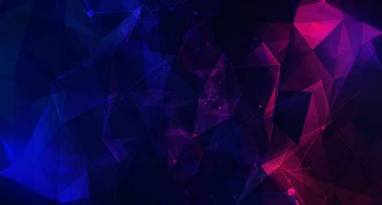 A blue and red abstract background with triangles.