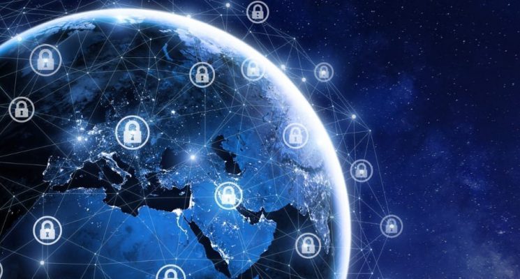 Security locks on a globe illustrating IoT security.
