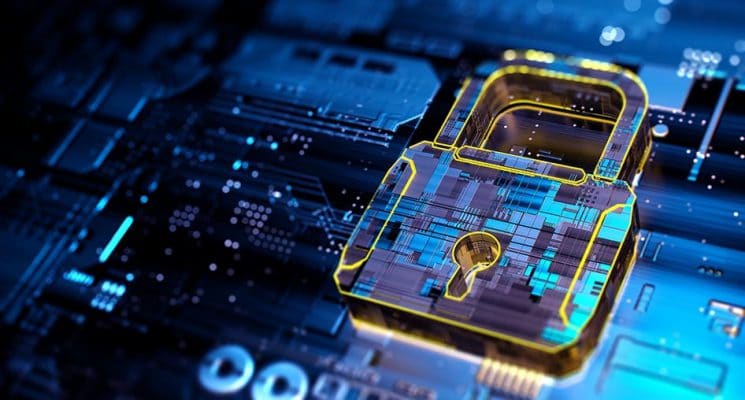 A digital padlock on a circuit board.