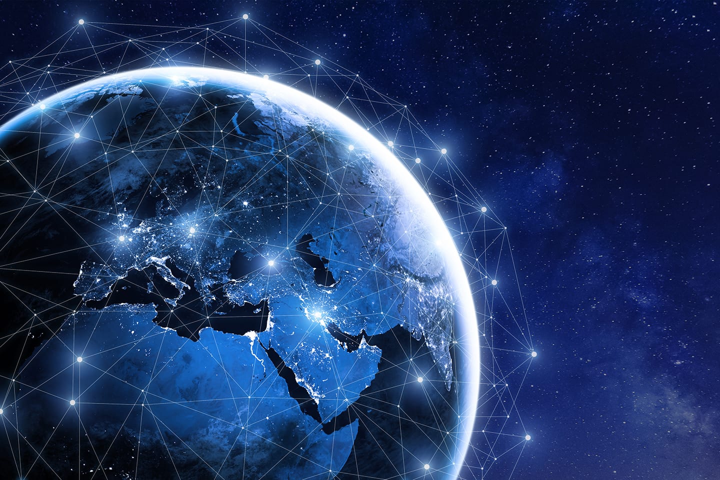 Global communication network around Earth.