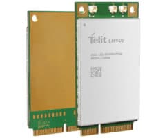 The Telit U40 module is displayed on a white background, featuring PCI Express technology.