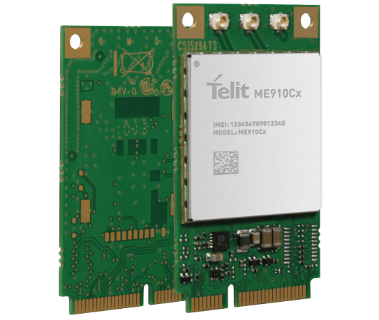 The mini PCIe telit hdmi module on a white background.