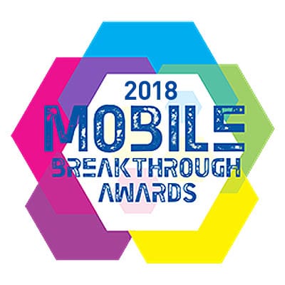 The logo for the 2018 mobile breakthrough awards.