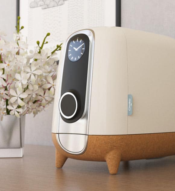 A toaster with a clock on it sitting on a table for mymemo.