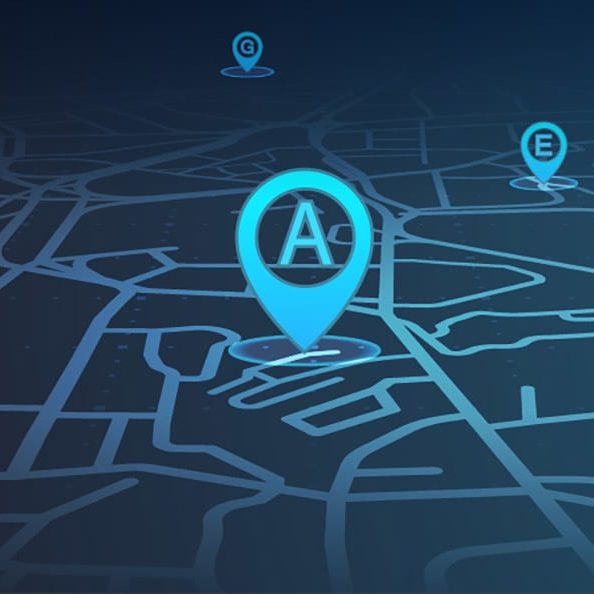 A map with blue pins for telematics.