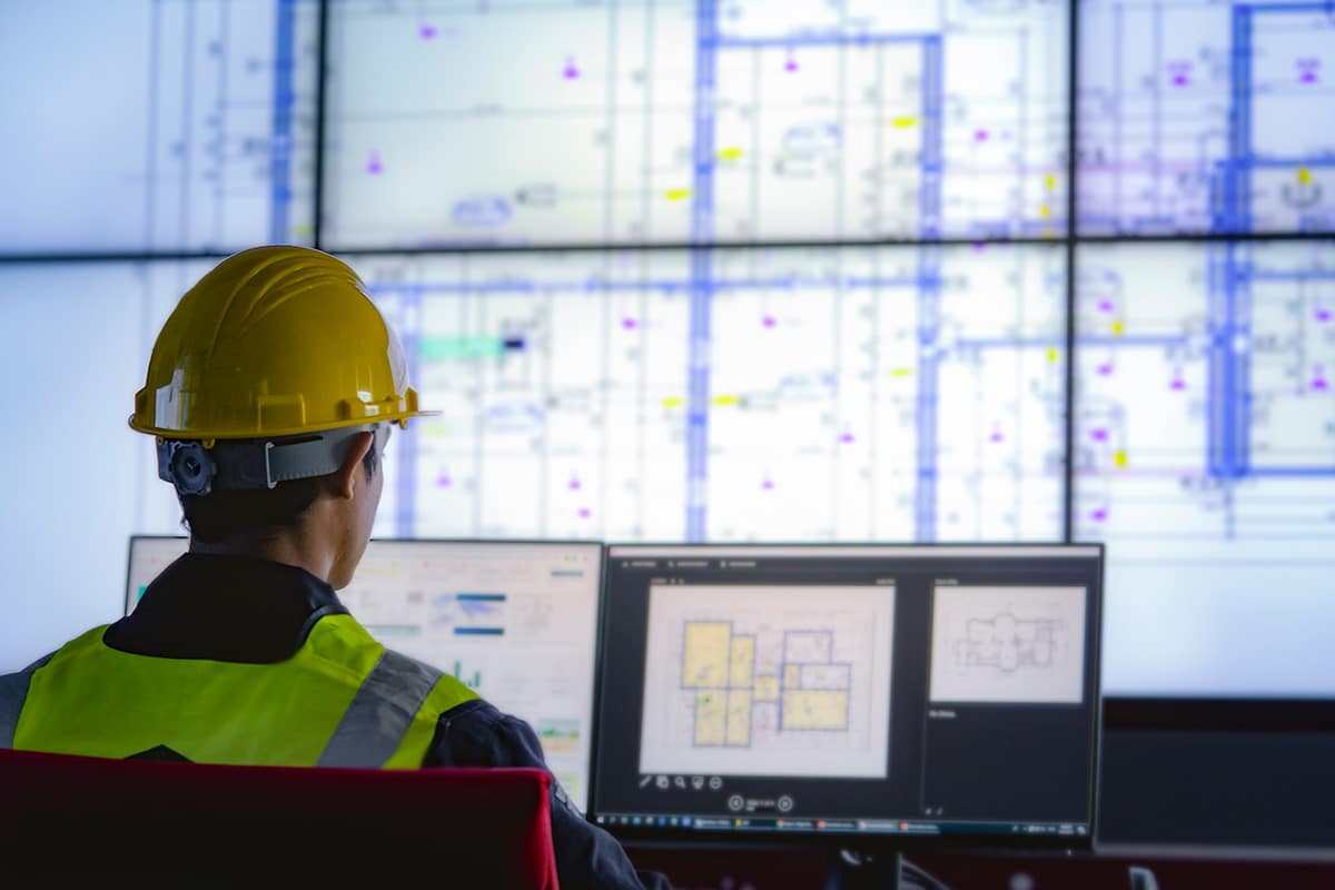 A man in a hard hat sits in front of deviceWISE, CLOUD screen.