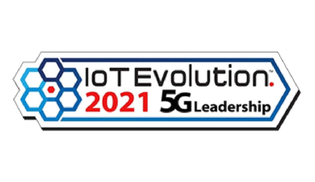 The logo for iot evolution 2021 5g leadership.