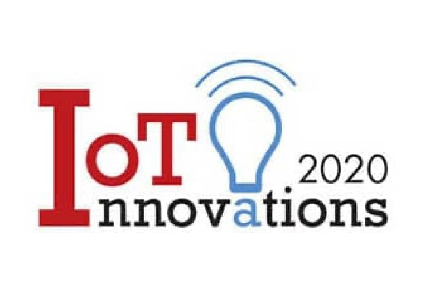 2020 IoT innovations logo featuring a Mini PCI-Express Gigabit LTE Data Card design.