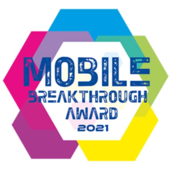 The logo for the mobile breakthrough award 2021 featuring IoT connectivity solutions.