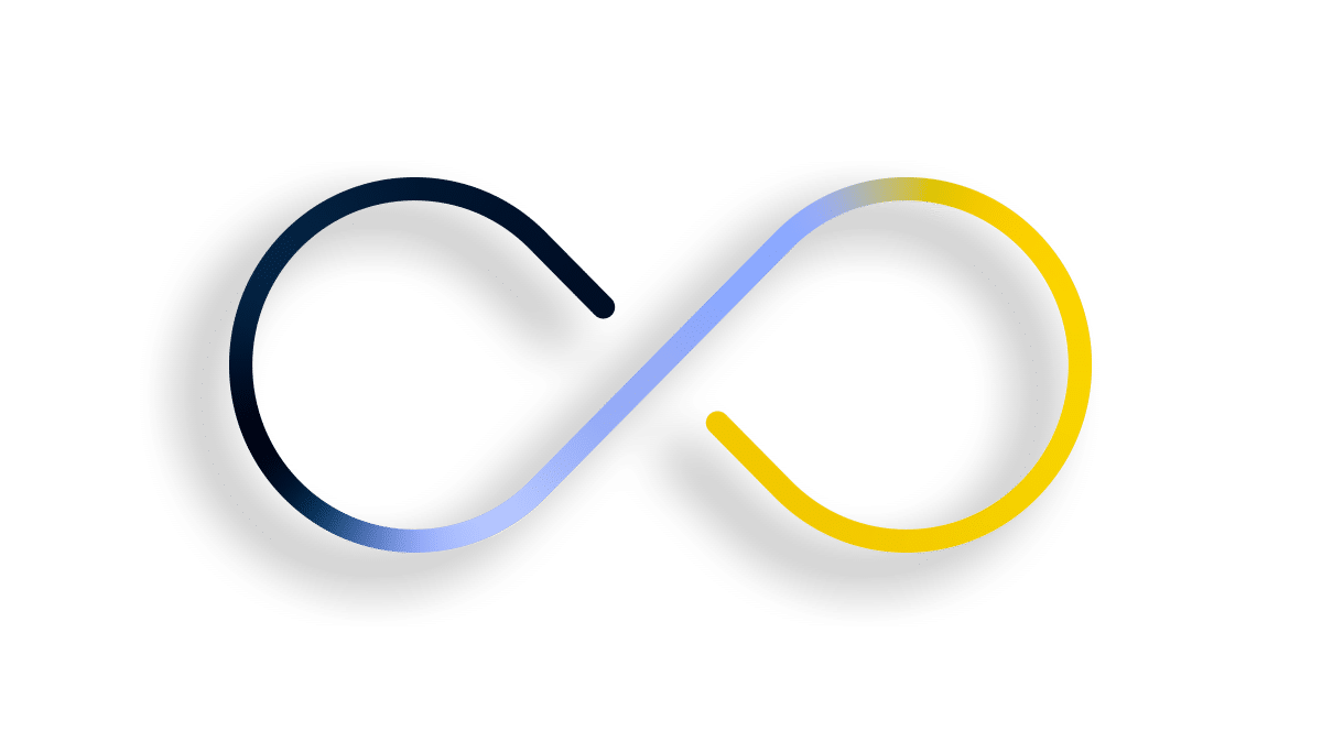 A yellow and blue infinity symbol on a green background represents eternal connection and harmony.