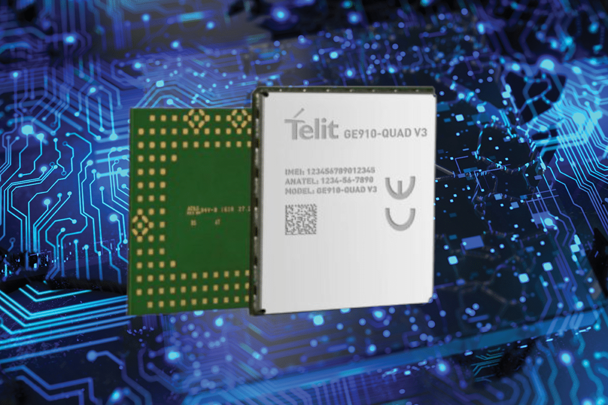 Telit GE910-QUAD-V3 cellular 2G IoT module.