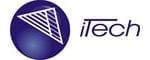 A blue and white logo with the word itech designed for distributors.