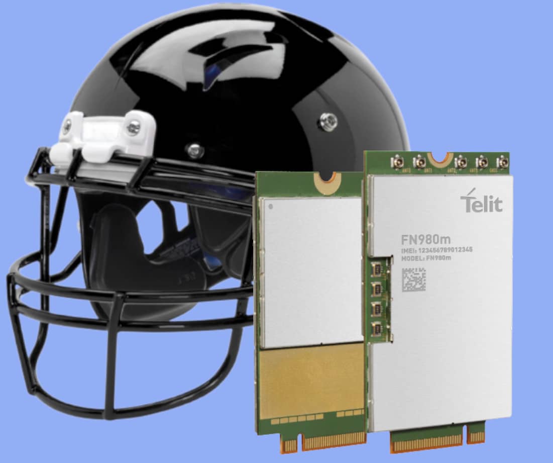 ORBI 5G football helmet enabled by the Telit FN980m 5G data card.