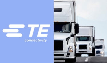 TE Connectivity logo with a semi truck fleet.