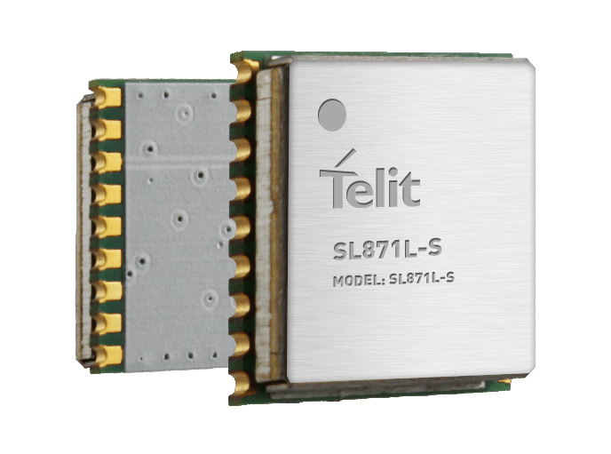 The telit sltls, featuring Multi-Constellation Positioning GNSS technology, is shown on a white background.