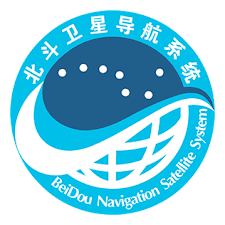 Logo of the BeiDou Navigation Satellite System (BDS), featuring a stylized globe with satellite orbits and six dots, encircled by the system's name in both Chinese characters and English.