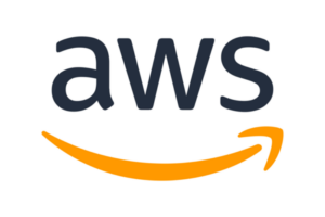 The AWS logo stands out against a black background.