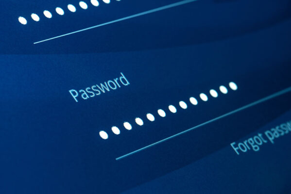 Close-up of a password entry field on a digital screen, masked by dots with the "Password" label visible.