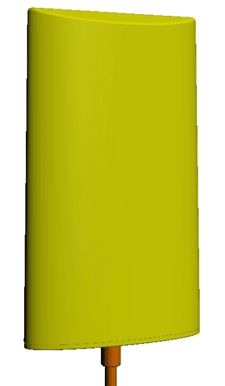 A 3D model of a yellow Dynaflex lamp on a white background.