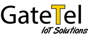 A yellow GateTel t on a black background.