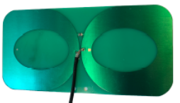 A green plate with two Bloomice circles on it.