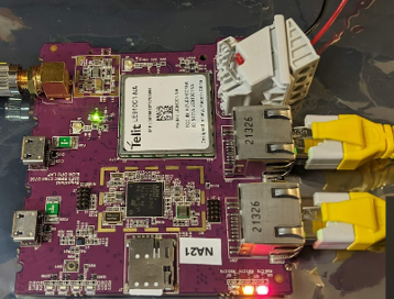 Device Solutions: A purple board with a yellow and white board attached to it.