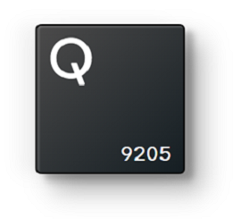A black button with the word q on it for Qualcomm.