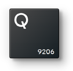 A black button with the word Qualcomm on it.