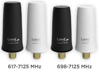 Four different types of TE Connectivity antennas in various colors.