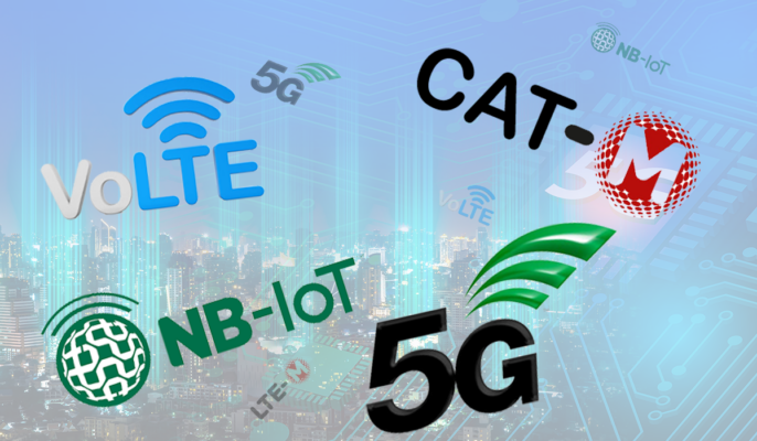 A group of logos featuring the buzzwords volt and cat for IoT connectivity.