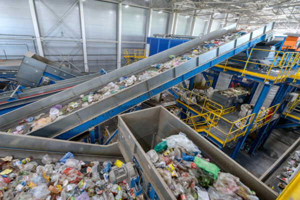 A conveyor belt in a waste management plant.