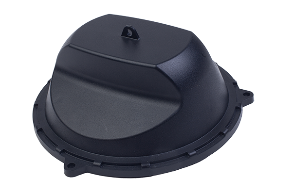 Black plastic dome-shaped cover with a flat top, circular base, and mounting holes around the edge.