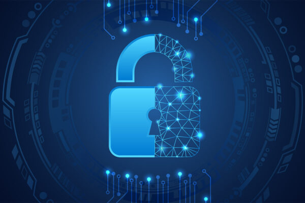 A digital padlock on a blue background.