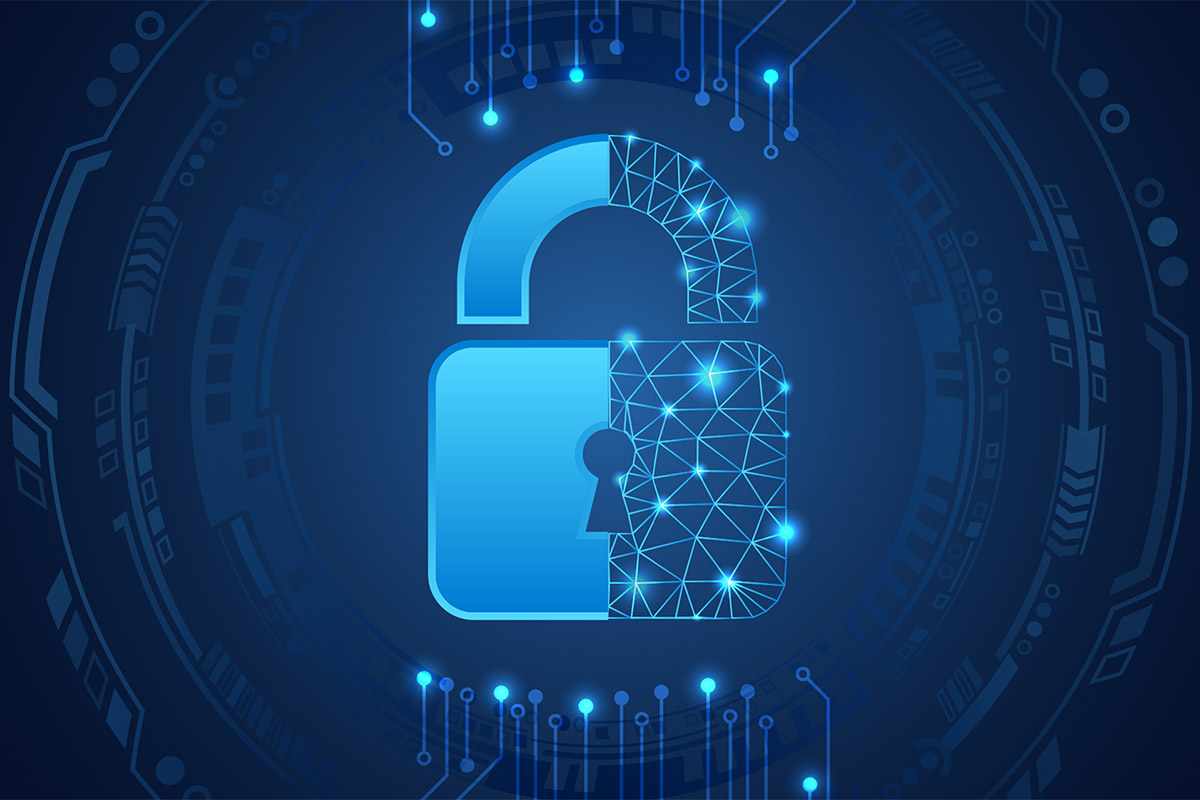 A digital padlock on a blue background.