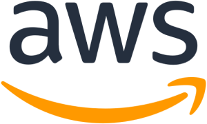 AWS logo on a black background.