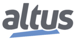 Logo of Altus featuring stylized dark gray text on a transparent background with a light blue underline.