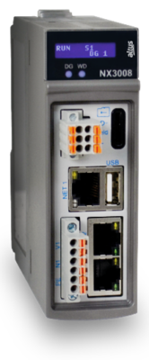 Industrial Altus programmable logic controller (PLC) with digital displays, various ports including USB, and orange terminal blocks for connectivity.