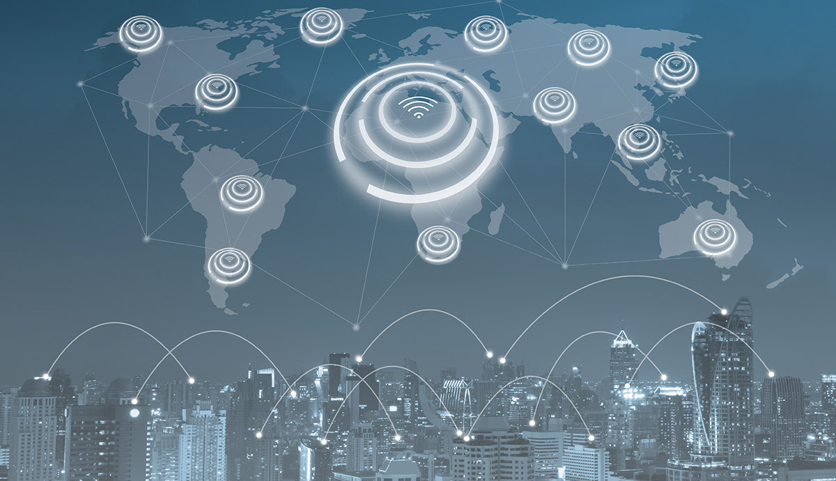 A city with numerous wireless connections, showcasing the concept of permanent roaming.