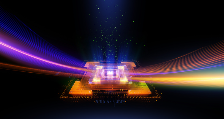 An abstract image of a computer with colorful lights, featuring an IoT smart module.
