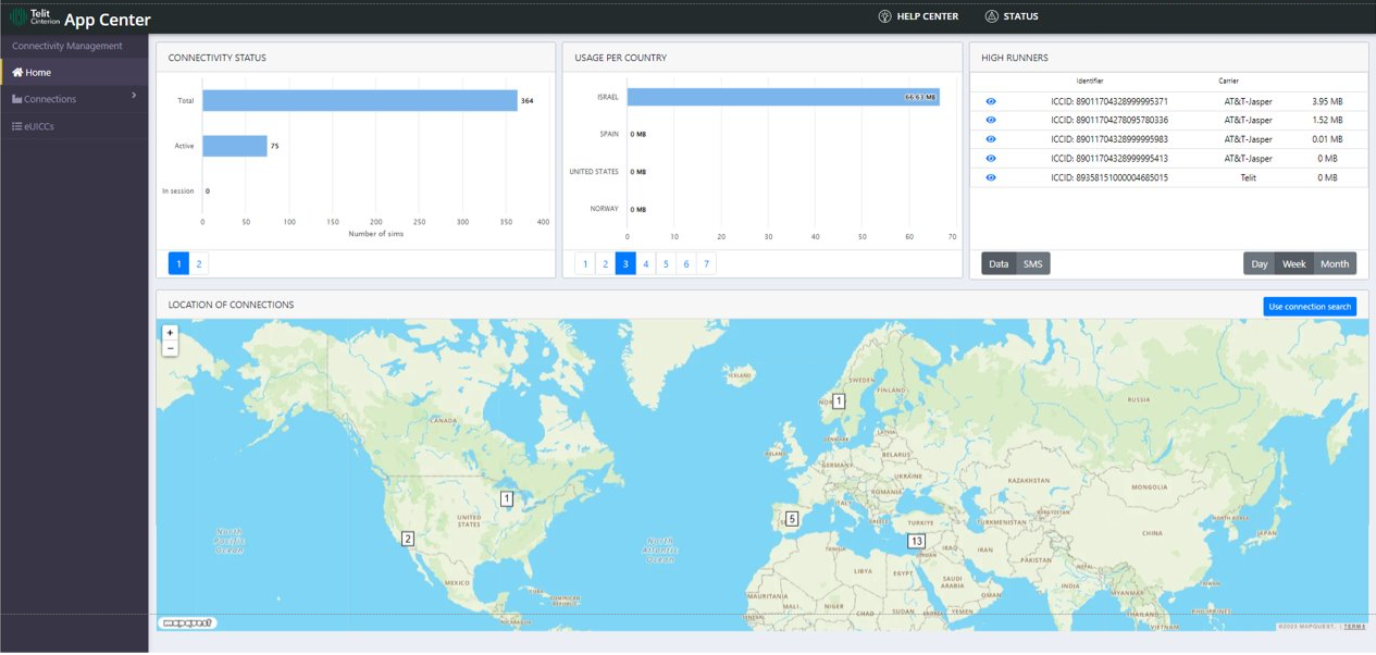 A screen shot of a map displaying global IoT connectivity solutions.