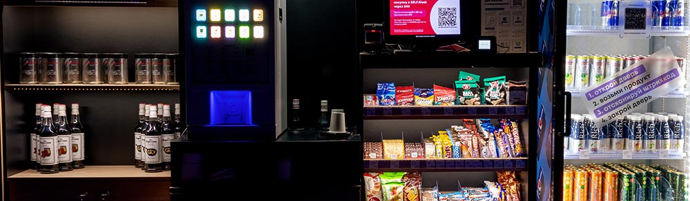 Smart vending machines for beverages and snack foods.