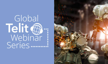 Global Telit Webinar Series logo featuring an image of a factory
