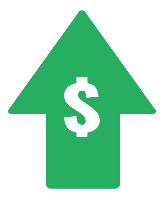 An arrow pointing upward with a dollar sign in the middle.