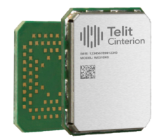 The telit cineron module is shown on a white background.