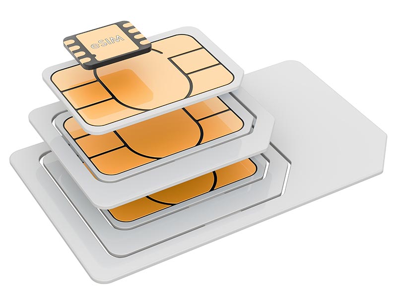 eSIM above traditional SIM cards.